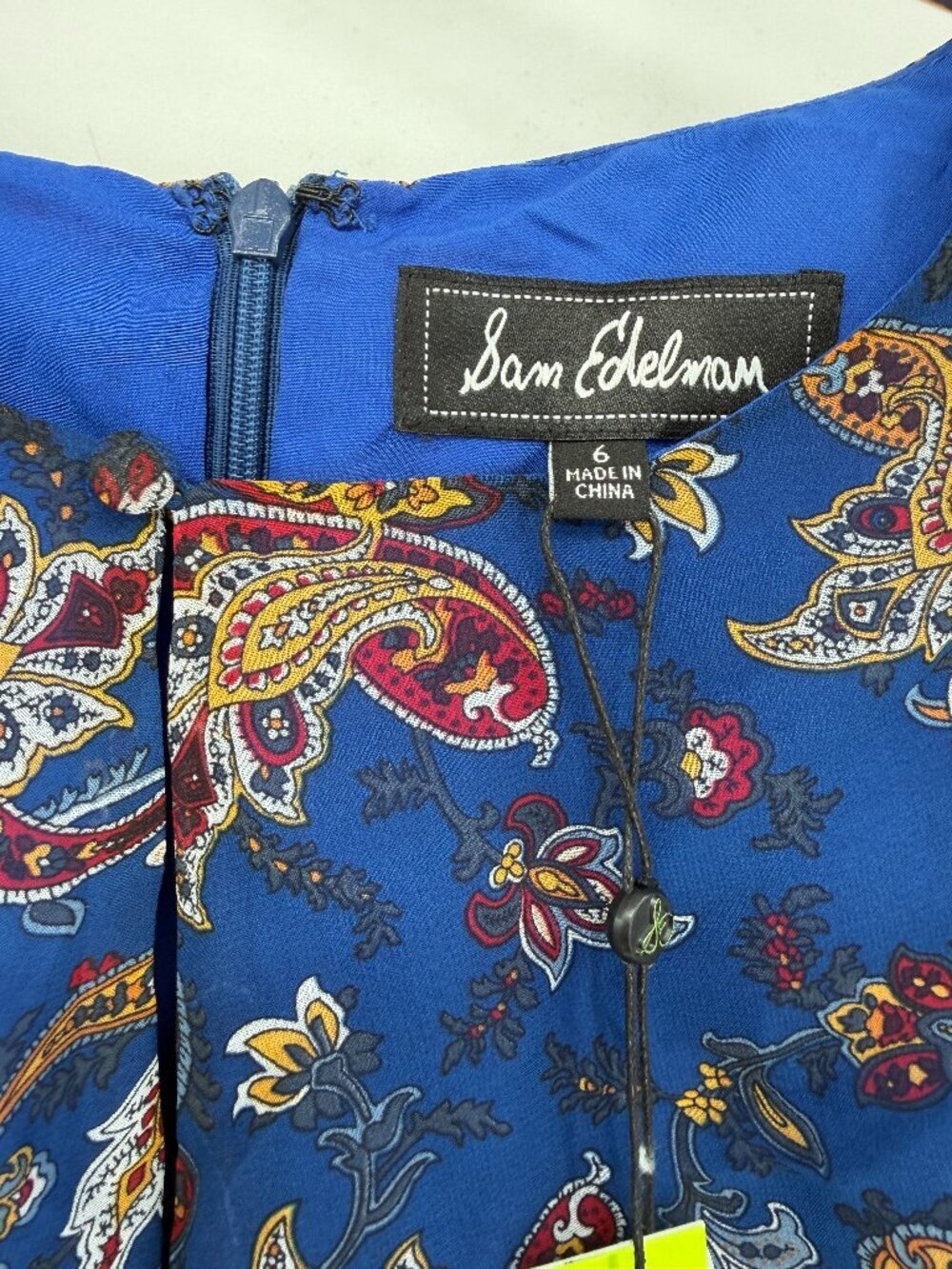 NWT Sam Edelman Blue Paisley Fit & Flare Mini Dress Size 6 Sheer Sleeve - Picture 2 of 11